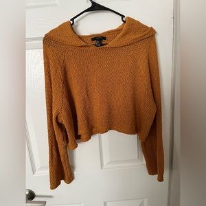 Mustard Yellow Cropped Knit Hoodie